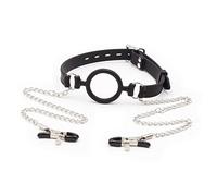 Mouth Gag with Nipple Clamps Silicone Ring Gag with Opening Mouth Open Gag Nipple Clamps Sex Flirting Sex Toys O-Rings Mouth Gag Erotic Fetish Extreme Sex Mouth Gag for Couple Women