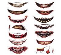 Mouth Sticker, 14 Sheets Halloween Tattoo Stickers for Prank, Horror Face Tattoos for Cosplay, Halloween Party Decorations, Water Transfer Paper Material