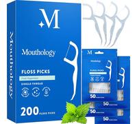 Mouthology Biodegradable Floss Picks (200 Pack), Wheat Straw Dental Floss Picks, Mint Flavored Flossers Biodegradable, Dental Floss PFA Free, Compostable Tooth Flossers for Adults & Kids Floss