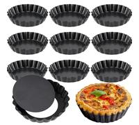 MOUYAT 10 Pack 10cm Round Quiche Dish, 4 Inch Non Stick Quiche Pan Tart Tin with Loose Bottom, Pie Tin Fluted Tart Pan for Baking, Quiches, Flans