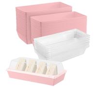 MOUYAT 100 Pack Charcuterie Boxes with Clear Lids, 19 x 8.5 x 6.5cm Pink Long Food Cardboard Cookie Boxes for Sandwich, Charcuterie, Bakery, Cake Packaging, Cupcakes