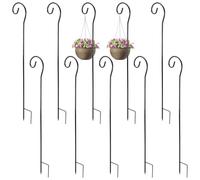 MOUYAT 10PCS Shepherds Crook Garden Hooks, Adjustable Height 32 Inch Garden Shepherds Hooks, Black Metal Garden Border Poles for Hanging Lights and Plants