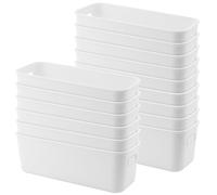 MOUYAT 15 Pcs White Plastic Storage Box, Narrow Storage Box with Handles, Kitchen Cupboard Organiser Storage Boxes for Shelves, Kitchen Cupboard, Drawer Storage, 28x10x9.5cm