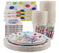MOUYAT 153 Pcs Rainbow Birthday Party Tableware Set, 60 Birthday Party Paper Plates, 30 Cups, 60 Napkins, 3 Tablecloths, Rainbow Birthday Party Supplies Decorations for 30 Guests