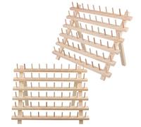 MOUYAT 2 Pack 60 Spool Embroidery Thread Organiser, Foldable Thread Holder with Hanging Hooks, Braiding Hair Rack, Wooden Thread Storage Rack for Sewing, Hair-braiding and Quilting