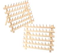 MOUYAT 2 Pack 60 Spool Thread Holder, Foldable Wooden Embroidery Thread Organiser, Solid Wood Thread Storage Rack with Hanging Hooks for Sewing, Quilting, and Hair-braiding
