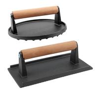 MOUYAT 2 Pack Cast Iron Burger Press, Non-Stick Burger Smasher, Round and Rectangular Meat Press for Grilling, BBQ, and Cooking