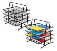 MOUYAT 2 PCS Desk Organiser Trays, 4 Tier Letter Tray Organizer, Mesh Desk Organiser, Paper Tray Organiser for Desktop, Office, Home, 35 x 30 x 33cm