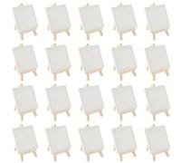 MOUYAT 20 Pack Mini Easel and Art Canvas Set, Adjustable Small Tabletop Display Easel with Pre-Stretched Blank Canvas for Drawing, Painting, and Small Artwork (Easel 8 x 15 cm, Canvas 10 x 10 cm)