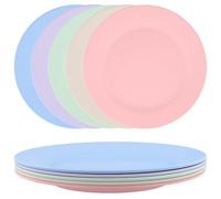 MOUYAT 25cm Reusable Plastic Plates Set of 10, Unbreakable Dinner Plates, Multicolour Plastic Picnic Plate, Lightweight Camping Plate, Salad Plates, Dishwasher & Microwave Safe