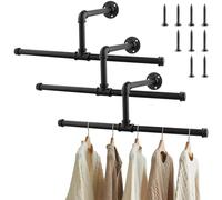 MOUYAT 3 PCS 51 x 14 x 27 cm Wall Mounted Clothes Rail, Carbon Steel Mounted Clothes Rail, Black Pipe Clothes Rail for Hanging Clothes, Bedroom Storage
