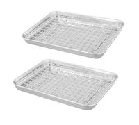MOUYAT 4 PCS 10x8x1Inch Baking Sheet with Rack Set, Stainless Steel Baking Tray with Grill Rack, Baking Sheet with Wire Rack for Oven Cooking Serving Roasting