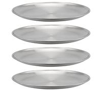 MOUYAT 4 PCS 12 Inch Large Stainless Steel Plate, 30cm Round Dinner Metal Plates, Metal Salad Steak Plates Reusable Dinner Dish for Eating Serving Camping Outdoor BBQ Home Kitchen, Polished Silver