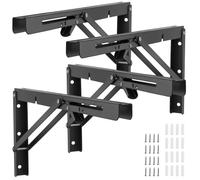 MOUYAT 4 PCS 16 Inch Folding Shelf Brackets, Wall Mounted Brackets for Shelves, Black Shelf Supports, Folding Hinge for Kitchen Office Living Room Bedroom