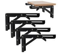 MOUYAT 4 Pcs 8 Inch Folding Shelf Brackets with Screws, Heavy Duty Black Shelf Brackets Wall Mounted, Collapsible Stainless Steel DIY Bracket Supports for Bench Table Shelf, 20cm