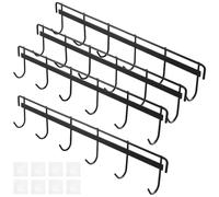 MOUYAT 4 PCS Kitchen Utensils Holder Adhesive Kitchen Utensil Rack Space Saving No Drilling Utensil Holder with 6 Hooks for Kitchen, Bathroom, Bedroom (Black)