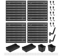 MOUYAT 4 PCS Peg Boards for Walls, Wall Pegboard Organiser Kit with 4 Tiles 30x30cm Pegboards and 18 PCS Accessories, Black Tool Peg Boards for Wall Organizer, Ornaments Display