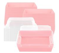 MOUYAT 50 PCS Individual Cake Slice Boxes, Takeaway Cardboard Cake Slice Boxes with Clear Lids, Oil-Proof Dessert Containers for Macaron Sandwich Cookies Donuts