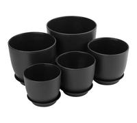 MOUYAT 5PCS Plastic Plant Pots, 18cm, 15.5cm, 14cm, 12.5cm, 11.5cm Black Indoor Plant Pot Set with Drainage Holds and Trays, Plastic Flower Pots for Decoration