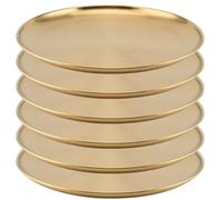 MOUYAT 6 PCS 12 Inch Large Stainless Steel Plate, 30cm Round Dinner Metal Plates, Metal Salad Steak Plates Reusable Dinner Dish for Eating Serving Camping Outdoor BBQ Home Kitchen, Frosted Gold