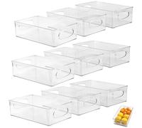 MOUYAT Set of 9 Stackable Fridge Organisers, 3 Sizes Clear Refrigerator Storage Boxes Bins, Refrigerator Organiser for Kitchen, Pantry, Cabinets