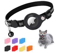 Mouyou Airtag Cat Collar, Airtag Collar Cat Soft Nylon Reflective with Bell and Safety Clasp, Tracking Cat Collar with Holder, Airtag Case, Adjustable from 22-34 cm, Black