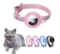 MouyouGlow Airtag Cat Collar,Leather Cat Airtag Collar with AirTag Holder Compatible with Apple Airtag,Breakaway Reflective Collar for Kitten Puppy (XS) Pink
