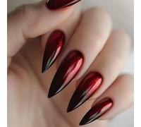MouyouGlow Extreme Long False Nails, Stiletto Halloween Black Red Ombre Gothic Press on Nails with Nail Glue, Vampire Blood Black Red Gradient Fake Nails