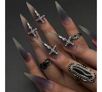 MouyouGlow Long False Nails, Stiletto Halloween Black Ombre White 3D Chrome Cross Y2K Coquette Gothic Press on Nails with Nail Glue, Black Gradient White Fake Nails