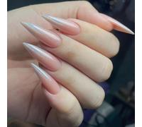 MouyouGlow Long False Nails, Stiletto Pink Ombre Glitter Sparkly Glazed Donut Hailey Bieber Press on Nails with Nail Glue, Chrome Fake Nails