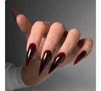MouyouGlow Press on Nails Long,Stiletto Halloween Plain Dark Wine Red Gothic Fake Nail with Glue, Solid Burgundy Red Fake Nails for Halloween