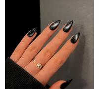 MouyouGlow Short False Nails, Almond Black Monochrome Cat Eye Magnetic Halloween Cat Eyes Press on Nails with Glue, Black Phototherapy Fake Nails
