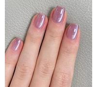 MouyouGlow Short False Nails, Square Light Purple Monocolour Cat Eye Magnetic Cat Eye Press on Nails with Glue, Light Purple Sweet Phototherapy Fake Nails for Women and Girls