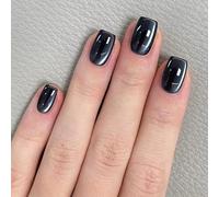 MouyouGlow Short False Nails, Square Monocolour Cat Eye Black Magnetic Halloween Cat Eyes Press on Nails with Glue, Eckig Black Phototherapy Christmas Fake Nails