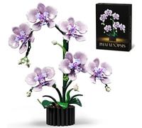 Mov stone Botanicals Phalaenopsis Orchid Building Kit for Adults | 619 pieces, printed petals, faux orchid, compatible with LEGO bricks, desk decor, gift for Mother's Day, birthday, Christmas