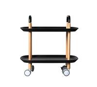 Movable 2-Layer Serving Trolley with Solid Wood Frame & ABS Plastic 25 Kg Load Capacity Rubber Wheels with Brake Available in 5 Colors - Black 58x37x59 CM