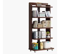 Movable 6-Tier Bamboo Bookshelf with Wheels, Adjustable Open Storage Shelf & Display Rack, Anti-Drop Fence for Office Living Room Furniture