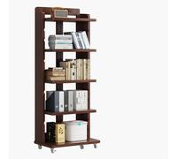 Movable 6-Tier Bamboo Bookshelf with Wheels, Adjustable Open Storage Shelf & Display Rack, Anti-Drop Fence for Office Living Room Furniture