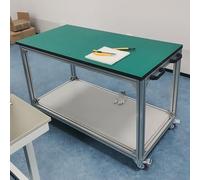 Movable Antistatic Workbench Trolley with Double Handles, Heavy Duty High Temp Resistant Eelectronics Test Tabletop with Aluminum Frame for Tool Shed/Workshop(60 x 60 x 75 cm)