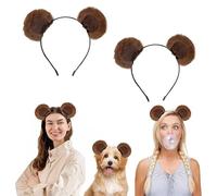 Movable Bear Ears Headband, Soft Plush Brown Animal Hair Hoop for Women Teens, Cute Chipmunk Ears for Skincare Makeup Cosplay Halloween Party Accessory (Coffee*2)