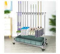 Movable Broom Mop Holder,Commercial Cleaning Tool Cart, Rack to Hang Brooms and Mops,Cleaning Supplies Organizer,Garden Tool Storage,for Garage,Schools,
