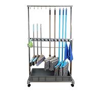 Movable Broom Mop Holder,Garden Tool Organizer,Utility Floor Standing Cleaning Tool Cart,broom Organizer Mount,With 360° Universal Wheel,For Home,Hotels,Factori