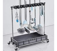 Movable Broom Mop Holder,Utility Cleaning Tool Cart,Mop Holder Umbrella Stand,Movable Commercial Mop Rack, Mop Drain Rack,Can Put Wet Mops,With Wheels,For Resta