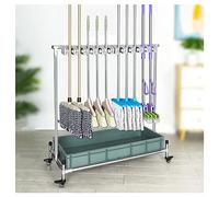 Movable Commercial Floor-Mounted Mop Rack,Utility Holder for Mops and Brooms,Cleaning Tool Cart,Storage and Organization,Umbrella Stand, Mop Drain Rack,with Gra