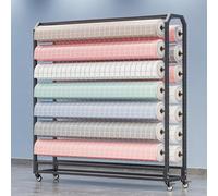 Movable Commercial Large Fabric Roll Storage Rack Mobile Rolling Organizer With Wheels With Adjustable Hanging Rod For Vinyl Rolls/Leather Rolls/Window Film/Wallpaper Displays(10 rods,130cm)