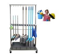 Movable Commercial Mop Rack,Floor Standing Cleaning Tool Cart Storage,Mop and Broom Holder,Cleaning Supplies Organizer,Garden Tool Storage,with Universal Wheels