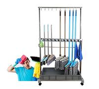 Movable Commercial Mop Rack,Hanging Mop and Broom Holder,Floor Standing Cleaning Tool Cart Storage,Housekeeping Cart,Home Hotels s Garden Closet Garage
