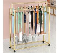 Movable Floor Mounted Broom & Mop Holder Cart Metal Tool Orga for rden Umbrella & Scarf Display Stand Ideal for Factories & Hotels ty Storagion