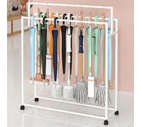 Movable Floor Mounted Broom & Mop Holder Metal rden Tool Orga Scarf & Purse Display Stand Umbrella Drain Rack for Homes Hotels & Factories