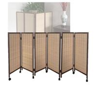 Movable Foldable Bamboo Room Divider with Pulleys Versatile Privacy Screen for Home School Kindergarten Eco Friendly Space Saving Design